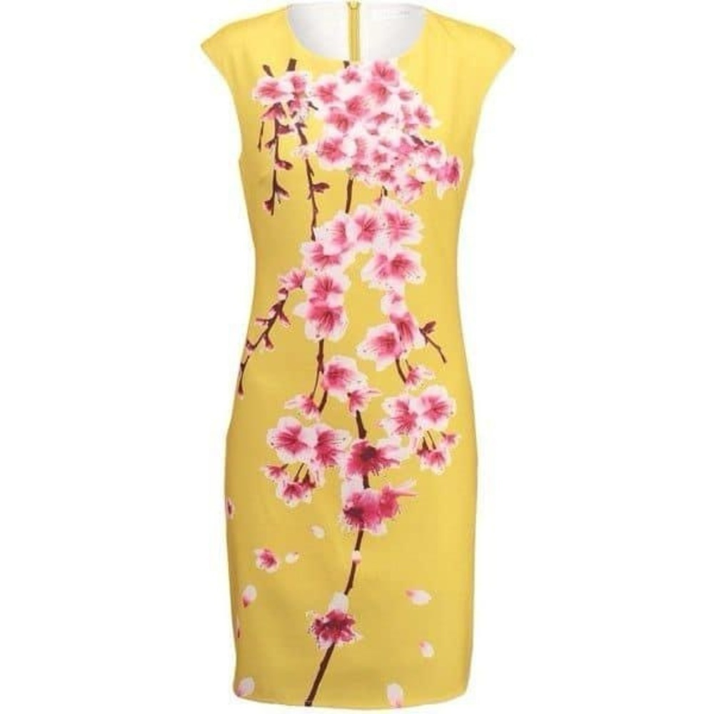 NWT - Anonyme - Yellow Cap sleeve dress with cherry blossom print. Small
